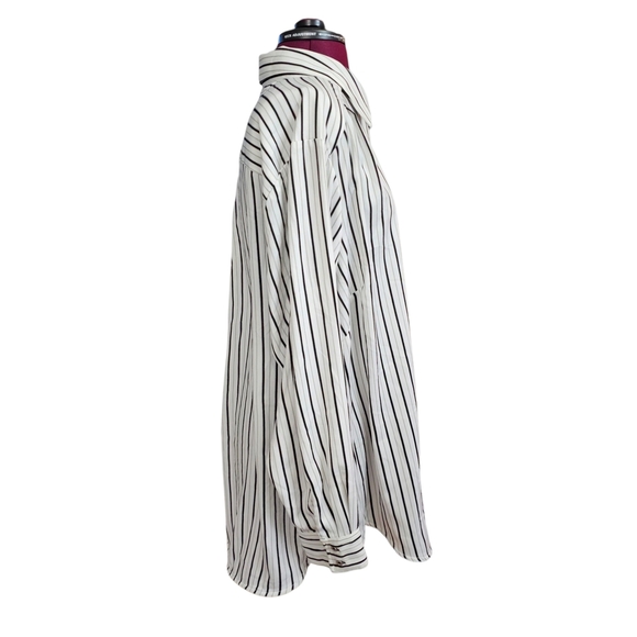 Rachel Zoe Striped Oversized Loose Fit Pin Stiped Womens Long Sleeve Blouse Top - Picture 4 of 10